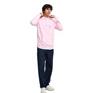 <b>Men's</b> Solid <b>Pink</b> Pullover Hoodie Casual Long Sleeve <b>Sweatshirt</b> With Front Kangaroo Pocket - Product Image 1