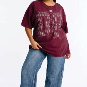 T-shirt tendance oversize en jersey de coton pour femme avec motif numérique en strass, streetwear à manches courtes, marque privée OEM, t-shirts pour homme - Product Image 1