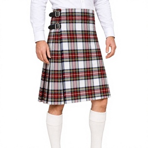 Kilt écossais plissé taille haute en polyviscose pour homme 2026, motif tartan blanc et rouge, tenue traditionnelle écossaise - Product Image 1