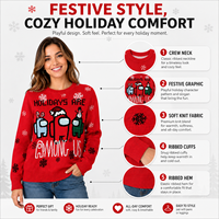 Pull de Noël pour femme FNJIA, pull court en tricot, motif jacquard avec inscription PICKLE, fente latérale, manches longues, rose poudré, pull décontracté