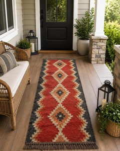 Custom Size Southwestern Kilim <b>Runner</b> Carpet Wool Jute Woven Floor <b>Rug</b> Tribal Boho Hallway Entryway Rustic Geometric <b>Runner</b> - Product Image 5