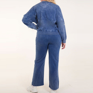 Nouveau survêtement élégant délavé à l'acide pour femme 2026 – Lourd, respirant, à manches longues – Vente en gros - Product Image 2