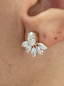 Luxury Oval Cut Lab Grown Diamond Cluster <b>Earrings</b> IGI Certified Marquise Fan Crown 10K 14K 18K Rose Gold Women <b>Fine</b> Ear <b>Studs</b> - Product Image 2