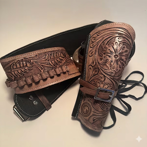 Cinturón de cuero occidental decorativo con funda para pistola, accesorios de cintura para vaquero, soporte para cartuchos, correas ajustables, juego de accesorios para montar a caballo. - Product Image 1
