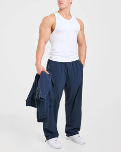 Dernier design OEM personnalisé, ensemble 2 pièces homme : veste coupe-vent marine entièrement zippée et pantalon avec passepoil, survêtement de sport - Product Image 3