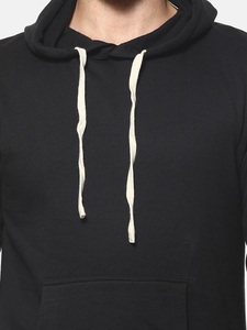 Sudadera con Capucha Negra Sólida para Hombre, Corte Regular, Informal, de Algodón Tejido, con Bolsillo, para Otoño - Product Image 5
