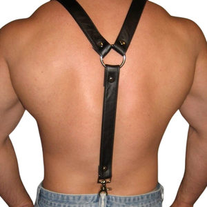 Bretelles larges en cuir pour homme, ajustables, avec quincaillerie en cuir de qualité supérieure, style classique pour club - Product Image 6