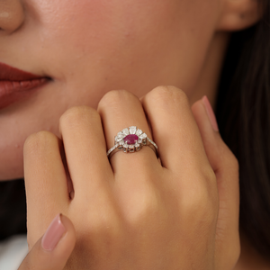 Unique Latest Design 4x5 mm Ruby & Diamond <b>Statement</b> Engagement <b>Ring</b> Wholesale 18K Real White Gold High Quality Bulk Jewelry - Product Image 4