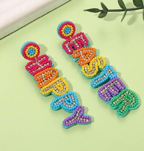 ราคาที่ดีที่สุดต่างหูลูกปัดอีสเตอร์ไข่มีความสุขต่างหูลูกปัดสีม่วงและสีชมพูสำหรับผู้หญิงเครื่องประดับแฟชั่นหัตถกรรม - Product Image 3