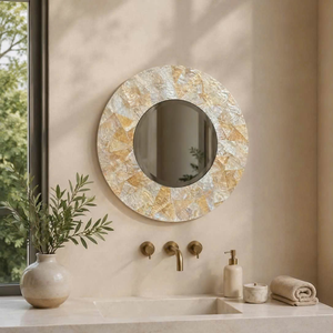 Espejo de Pared Redondo con Incrustaciones de Perlas de Lujo, Hecho a Mano, con Marco de Madreperla, para Decoración de Dormitorios y Bodas - Product Image 5