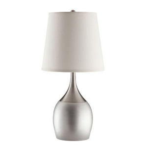 Lámpara de mesa de metal plateado con base geométrica y pantalla de tela blanca para decoración del hogar y dormitorio, lámpara de mesa hecha a mano en oferta. - Product Image 2