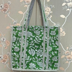 Green Floral Panelled <b>Tote</b> <b>Bag</b> Open Top Shopping <b>Bag</b> All Seasons Bohemian Style Non Woven <b>Fabric</b> - Product Image 1