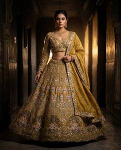 InCotton.M Lehenga Dorado de 4 Metros con Volantes y Capas de Lona de Georgette Sintética, Glamour para Fiestas - Calidad Excepcional - Product Image 6