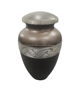 โกศสีน้ำตาลทองเหลืองสไตล์อเมริกันขนาดใหญ่พร้อมแถบใบเงินทำด้วยมือสำหรับขี้เถ้าของมนุษย์มาพร้อมกับถุงกำมะหยี่ - Product Image 1