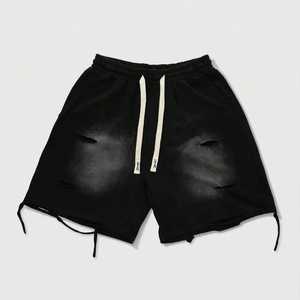 Shorts de course personnalisés en molleton 100 % polyester de haute qualité, effet vieilli, teinture vintage, taille élastique, séchage rapide, couleur unie, style urbain - Product Image 5