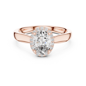 Bague de fiançailles en moissanite taille ovale, or rose, halo, alliance solide pour femme - Product Image 1