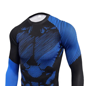 Chemise de sport pour homme à manches longues, compression, anti-UV, bleu noir, impression par sublimation, séchage rapide, spandex, polyester - Product Image 6