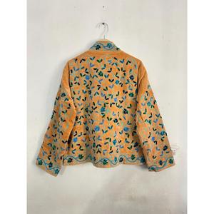 Mustard Orange Velvet Floral Suzani Embroidered Breathable Stand Collar Boho Jacket Women Ethnic Short Coat Festive Winter Wear - Product Image 5
