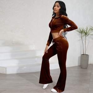Nouvel arrivage : Survêtement en velours personnalisé pour femme – Ensemble 2 pièces avec veste zippée et pantalon en velours – Vêtements pour femme - Product Image 2