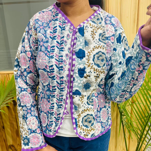 Veste matelassée en coton de haute qualité, style bohème imprimé à la main, vestes matelassées faites à la main, cadeaux, veste à fermeture boutonnée pour femmes, cadeaux - Product Image 1