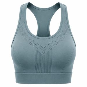 Women's Navy <b>Blue</b> Racerback Sports <b>Bra</b> High Support Lightweight Seamless Breathable Mesh Panels Eco-Friendly Quick Dry Front - Product Image 1