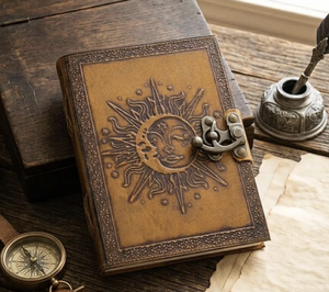 Handmade A5 Genuine Leather Journal-Vintage Sun Embossed <b>Notebook</b> Thread Sewing Metal Clasp Deckle Edge Paper High Quality Gift - Product Image 3