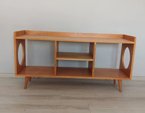 Custom Mid Century Walnut Record Player Stand <b>Turntable</b> Storage Console <b>Table</b> Modern Vinyl Media Cabinet Factory Direct - Product Image 5