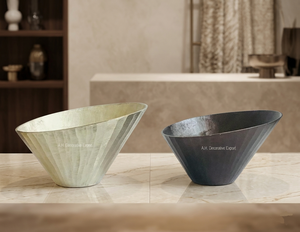 Luxury Angled Metal Decorative Bowl Set Ribbed Texture Champagne & Anthracite Centerpiece Modern Slant Cut Fruit Bowl for Home - Product Image 5