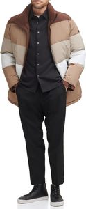 Blouson matelassé pour homme à blocs de couleur, col montant, coupe-vent, rembourrage en polyester, hiver, décontracté, coupe régulière, fermeture éclair - Product Image 5