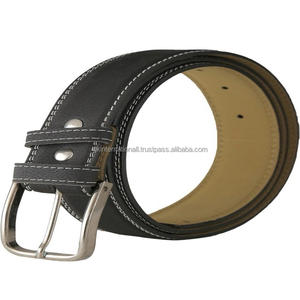 เย็บขอบคู่ออกแบบเองเข็มขัดลําลองหนังพรีเมี่ยมสีดําสําหรับผู้ชายพร้อมหัวเข็มขัดทองเหลืองชุบนิกเกิลที่เป็นของแข็งขายร้อน - Product Image 5