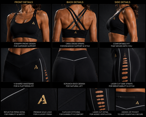 Ensemble de yoga pour femmes noires : Soutien-gorge de sport dos croisé et leggings de gym taille haute évidés – Tenue de fitness - Product Image 2
