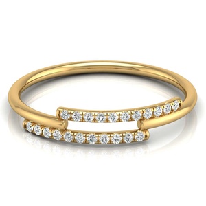 Anillo de diamante único, ajuste de pavé, banda de media eternidad, corte redondo, hecho en laboratorio, anillo ligero, joyería chapada en oro amarillo para mujer - Product Image 1