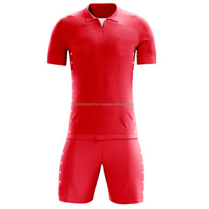 เสื้อโปโลแขนยาวสีแดงสำหรับผู้ชาย ชุดอเมริกันฟุตบอล กางเกงขาสั้นเอวยางยืด ลายพิมพ์ซับลิเมชั่น ระบายเหงื่อได้ดี - Product Image 1