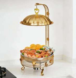 Elegant Gold Brass Chafer Food Warmer with Lid for Hotel Restaurant Banquet Serving Dish <b>Fuel</b> Powered At Best Price - Product Image 2