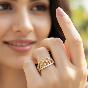 Elegante Anillo de Tiara de Reina, Corona de Princesa, en Oro, para Aniversario, Joyería - Product Image 1