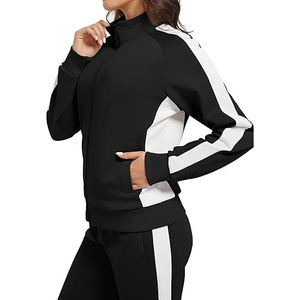 Ensemble de survêtement pour femme en coton et polyester, style vintage, veste zippée, pantalon évasé, ensemble décontracté rétro - Product Image 5