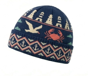 Bonnet tricoté unisexe avec motif phare, crabe et ancre, bleu marine, casquette d'hiver pour adultes, circonférence de la tête 56-58 cm - Product Image 3
