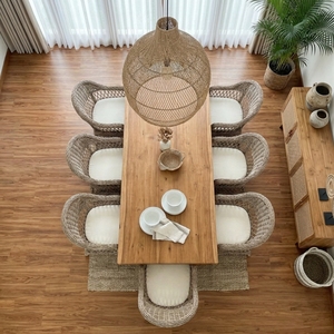 Handcrafted Durable Sustainable Natural Wicker Rattan Eco-Friendly Ergonomic <b>Dining</b> <b>Chair</b> Cushion Coastal Modern Outdoor Garden - Product Image 3