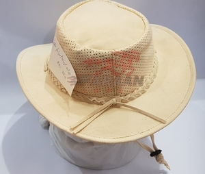Sombrero de Vaquero de Cuero Beige Transpirable con Corona Perforada y Correa para la Barbilla, Estilo Western para Verano, Equitación y Actividades al Aire Libre - Product Image 2