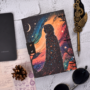 Carnet de notes A5 Cosmic Silhouette en papier fait main, journal écologique, 100 pages, écriture recto-verso | Couverture artistique en métal avec serrure - Product Image 2