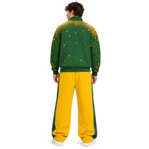 Ensemble de sweats à capuche zippés Y2K personnalisés avec strass, blocs de couleur, en molleton épais, coupe oversize, et pantalon de survêtement large, style sportif - Product Image 3