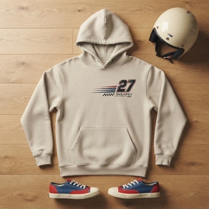 เสื้อฮู้ดผู้ชายแบบมีกระเป๋า ผ้าฟลีซ พิมพ์ลายกราฟิกหมายเลข 27 สไตล์นักแข่ง ลำลอง สำหรับฤดูหนาว รับผลิตแบบ OEM ODM - Product Image 4