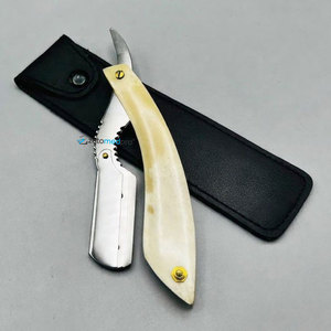 Best Selling New Arrival Straight Cut Throat Shavette Razor Folding Knife with Bone Handle Wholesale Barber Shaving Razors - Product Image 6