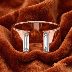 Anillo de Oro Rosa Sólido de 18K con Diamantes Flotantes en Forma de Ola |   Anillo de Eternidad con Canal Curvo Asimétrico |   Anillo de Diamantes - Product Image 1