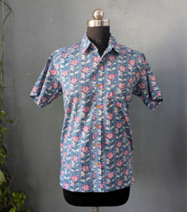 เสื้อเชิ้ตแขนสั้นพิมพ์ลายดอกไม้สำหรับผู้ชาย ปกคอพับ ผ้าฝ้ายระบายอากาศ สไตล์ฤดูร้อน - Product Image 3