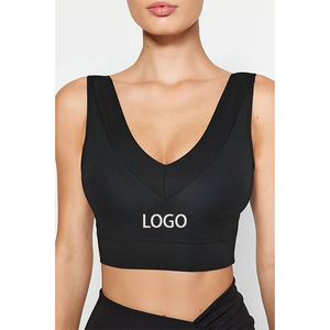 Soutien-gorge de sport compressif personnalisé pour l'entraînement athlétique, respirant, en Spandex/Polyester, haute élasticité, encolure en V, pour femmes - Product Image 1