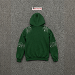 Breathable Green Rhinestone Zip Up Hoodie Embellished Fleece Casual Autumn Wear Regular Fit Oversized Streetwear Full Zip Hoodie - Product Image 6