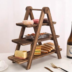 Plateau de service en bois poli écologique de qualité supérieure à 4 niveaux, motif floral, support à gâteau, fête, mariage, Noël, fruits, desserts - Product Image 5