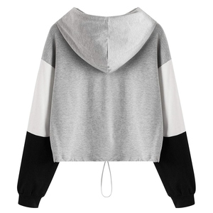 Sudadera con Capucha Corta para Mujer, Diseño Color Block, Manga Larga, Tejido de Algodón, Estilo Casual Otoñal, Transpirable - Product Image 2