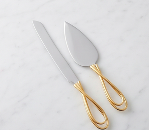 Ensemble de spatule et couteau à gâteau avec poignée en ruban doré, en acier inoxydable, pour la cuisine et la maison - Product Image 3